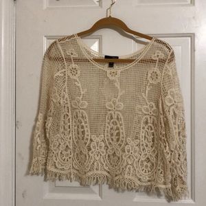 Crochet top. Long sleeve. Sz M. Beige